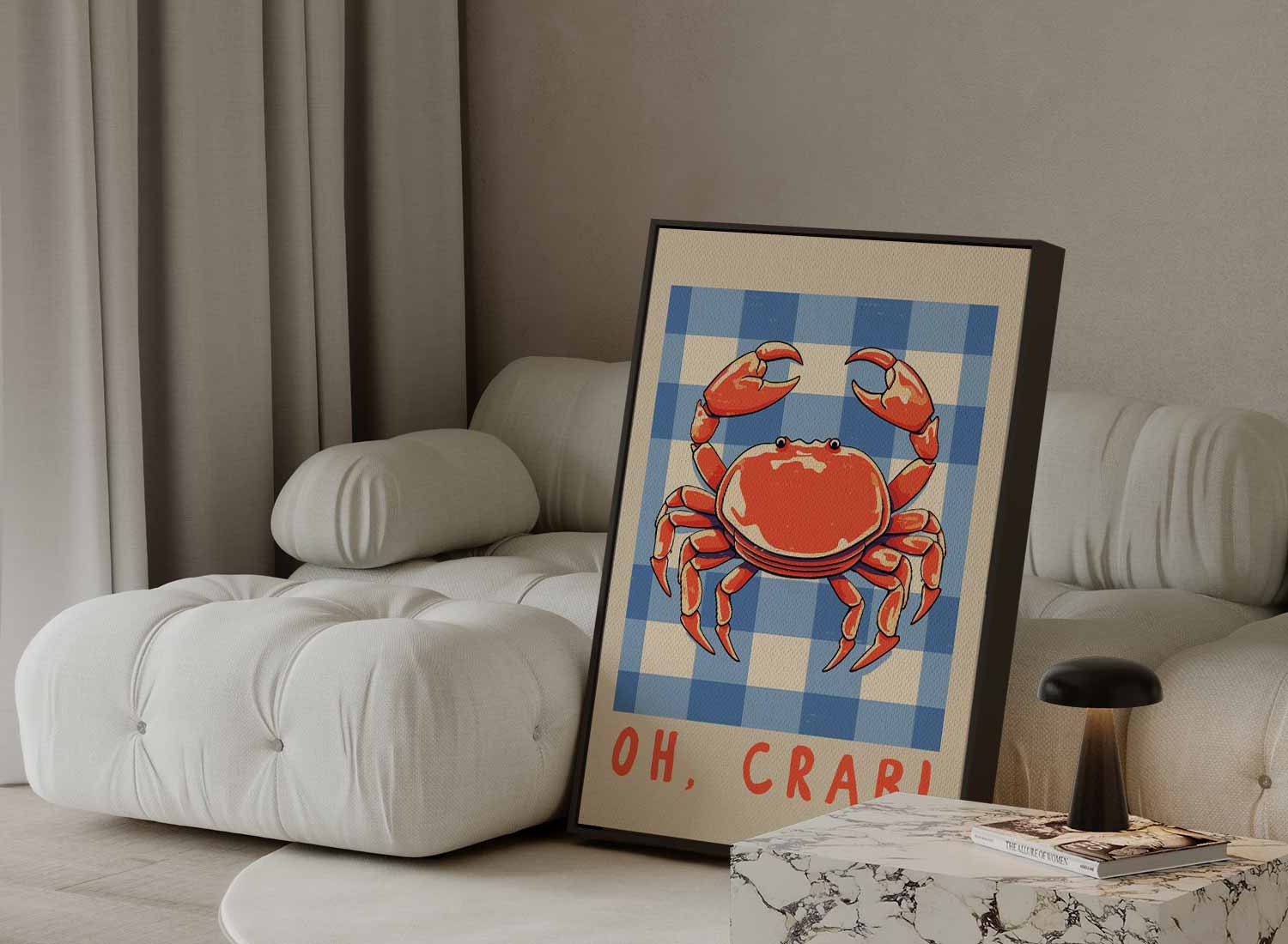Oh Crab! Speelse Krab Illustratie Kunstwerk-canvas-dibond-plexiglas-wanddecoratie-WallArtistic