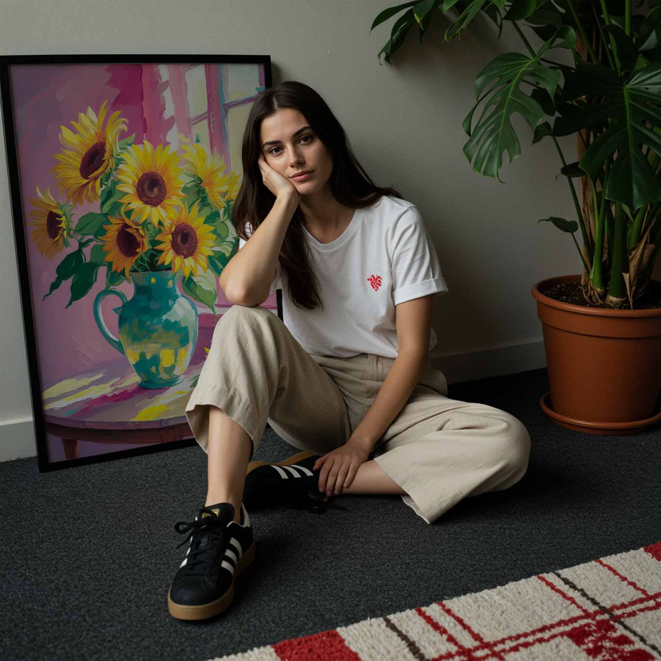 Zonnige Zonnebloemen in Vaasje Poster-WallArtistic