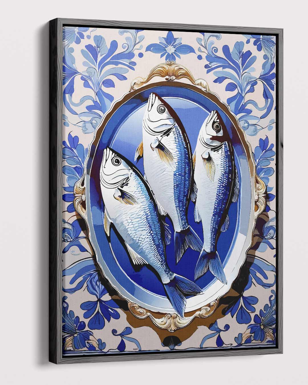 Vissen op Blauw Keramiek Kunstwerk-canvas-dibond-plexiglas-wanddecoratie-WallArtistic