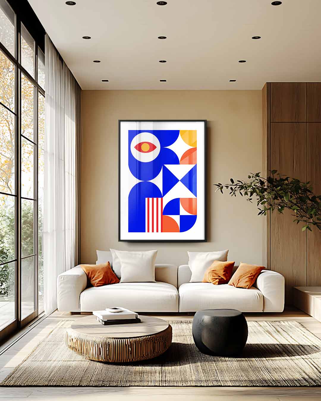 Geometric Vibes in Blauw Kunstwerk-canvas-dibond-plexiglas-wanddecoratie-WallArtistic
