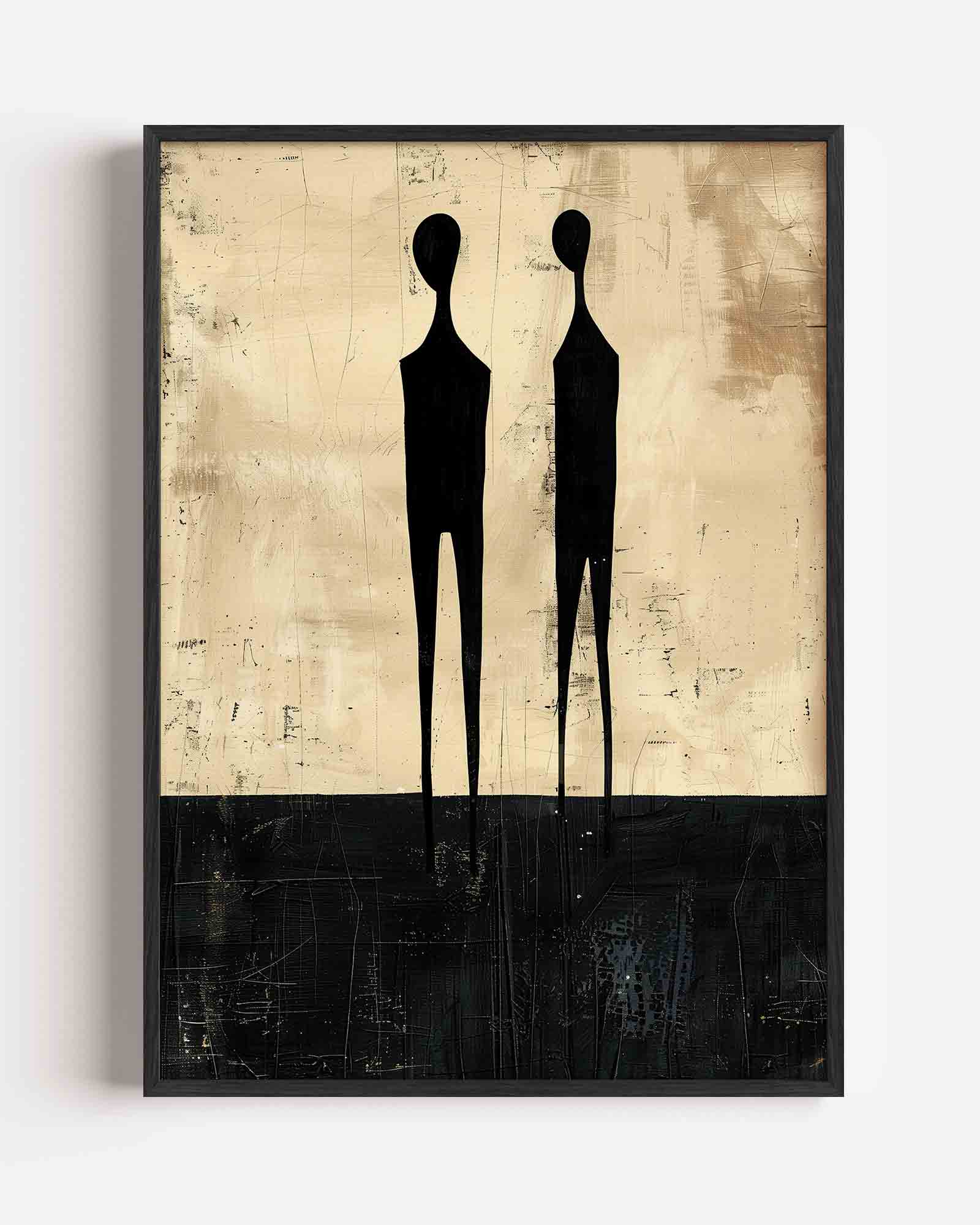 Twee figuren op beige achtergrond Poster