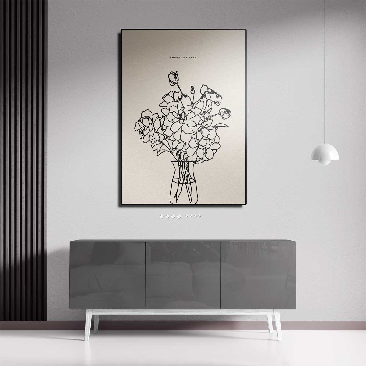 Bloemen in Lijntekening Kunstwerk-canvas-dibond-plexiglas-wanddecoratie-WallArtistic