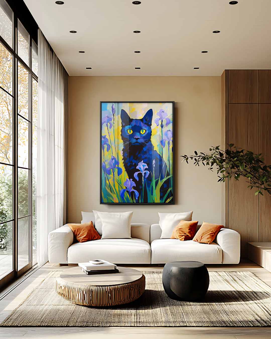 Kat Tussen de Irissen Kunstwerk-canvas-dibond-plexiglas-wanddecoratie-WallArtistic