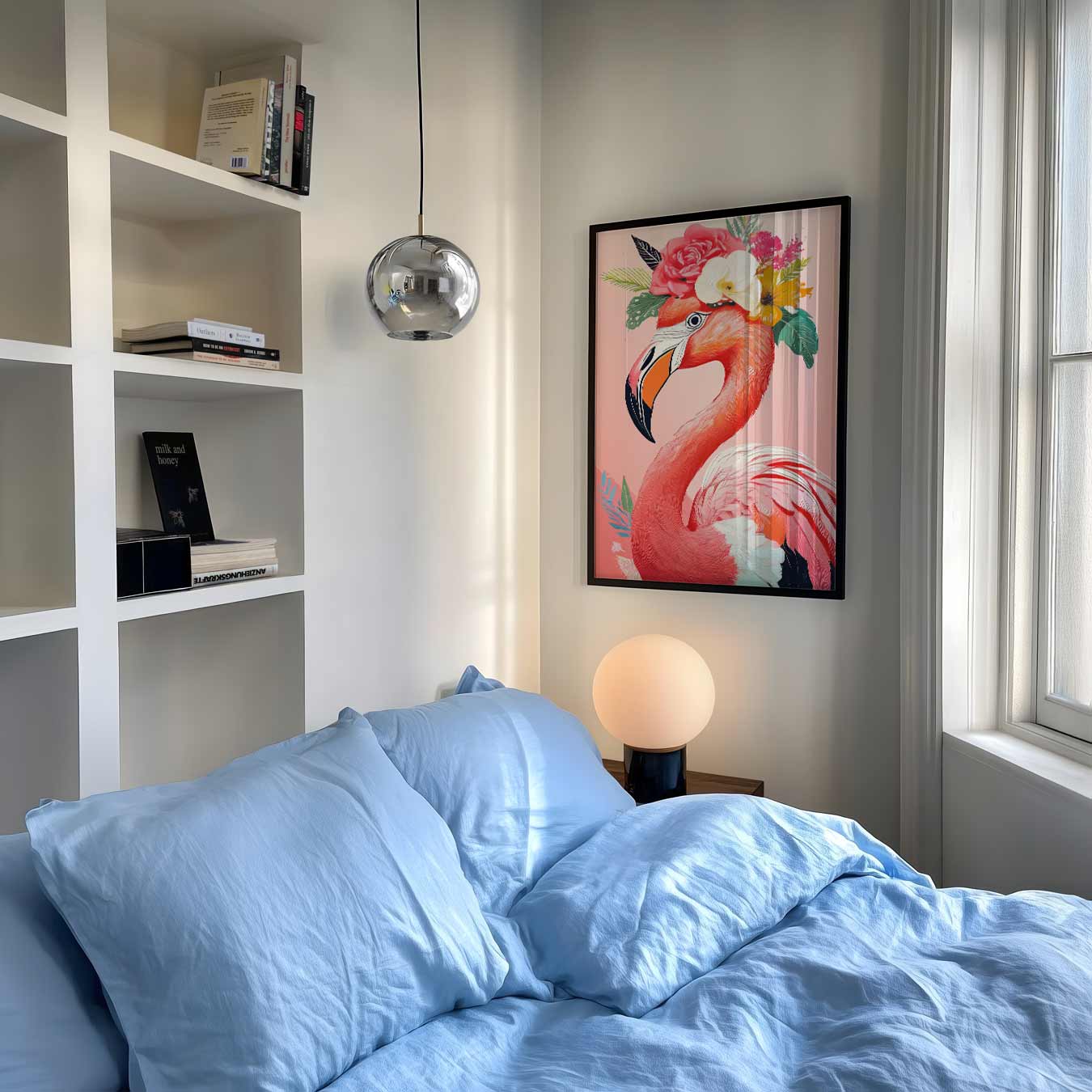 Tropische Flamingo met Bloemenkroon Poster
