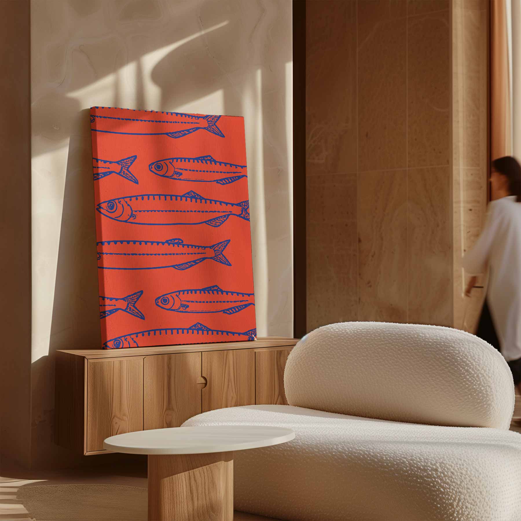 Sardine Patronen in Koraal Kunstwerk-canvas-dibond-plexiglas-wanddecoratie-WallArtistic