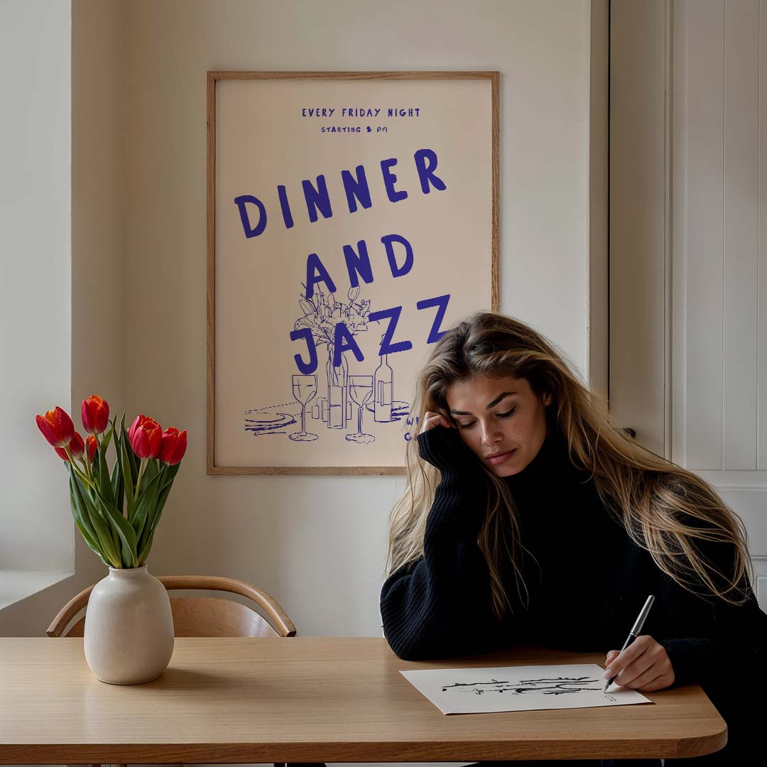 Gezellige Avond met Jazz en Diner Poster-WallArtistic