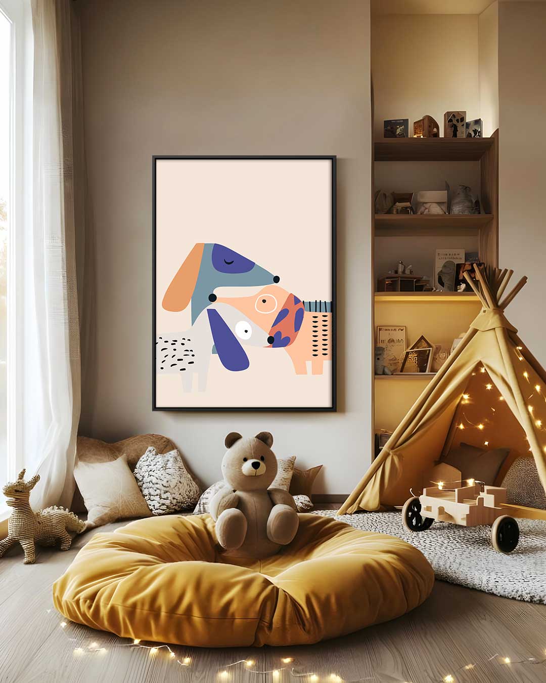 Vrolijke Hondenfamilie Kunstwerk-canvas-dibond-plexiglas-wanddecoratie-WallArtistic