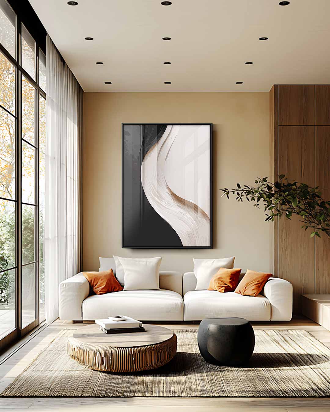 Abstracte Elegantie in Zwart en Wit Kunstwerk-canvas-dibond-plexiglas-wanddecoratie-WallArtistic