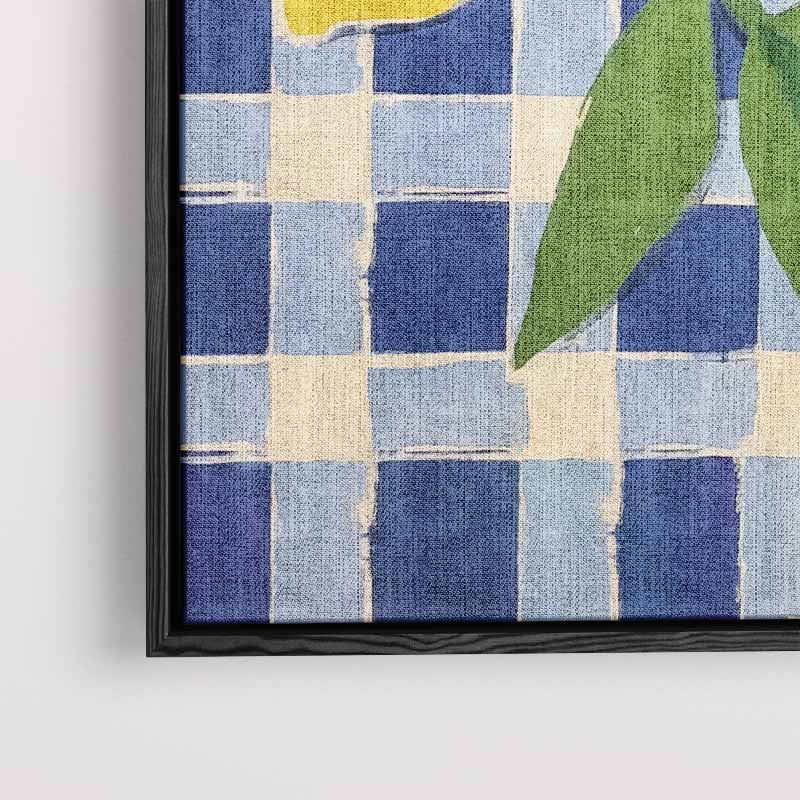 Zonnige Citroenen op Blauwe Schachtdoeken Kunstwerk-canvas-dibond-plexiglas-wanddecoratie-WallArtistic