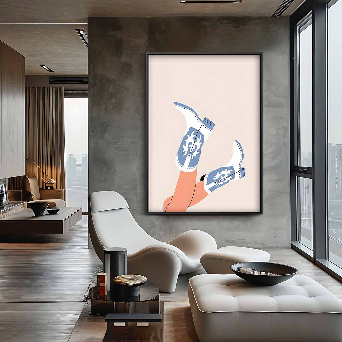 Speelse Cowboylaarzen Illustratie Kunstwerk-canvas-dibond-plexiglas-wanddecoratie-WallArtistic