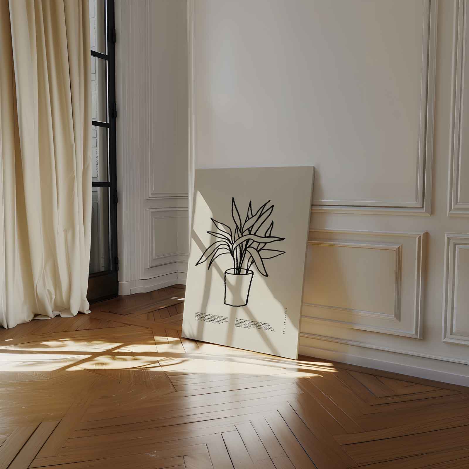 Simpele Plantenillustratie op Beigekleurige Achtergrond Kunstwerk-canvas-dibond-plexiglas-wanddecoratie-WallArtistic