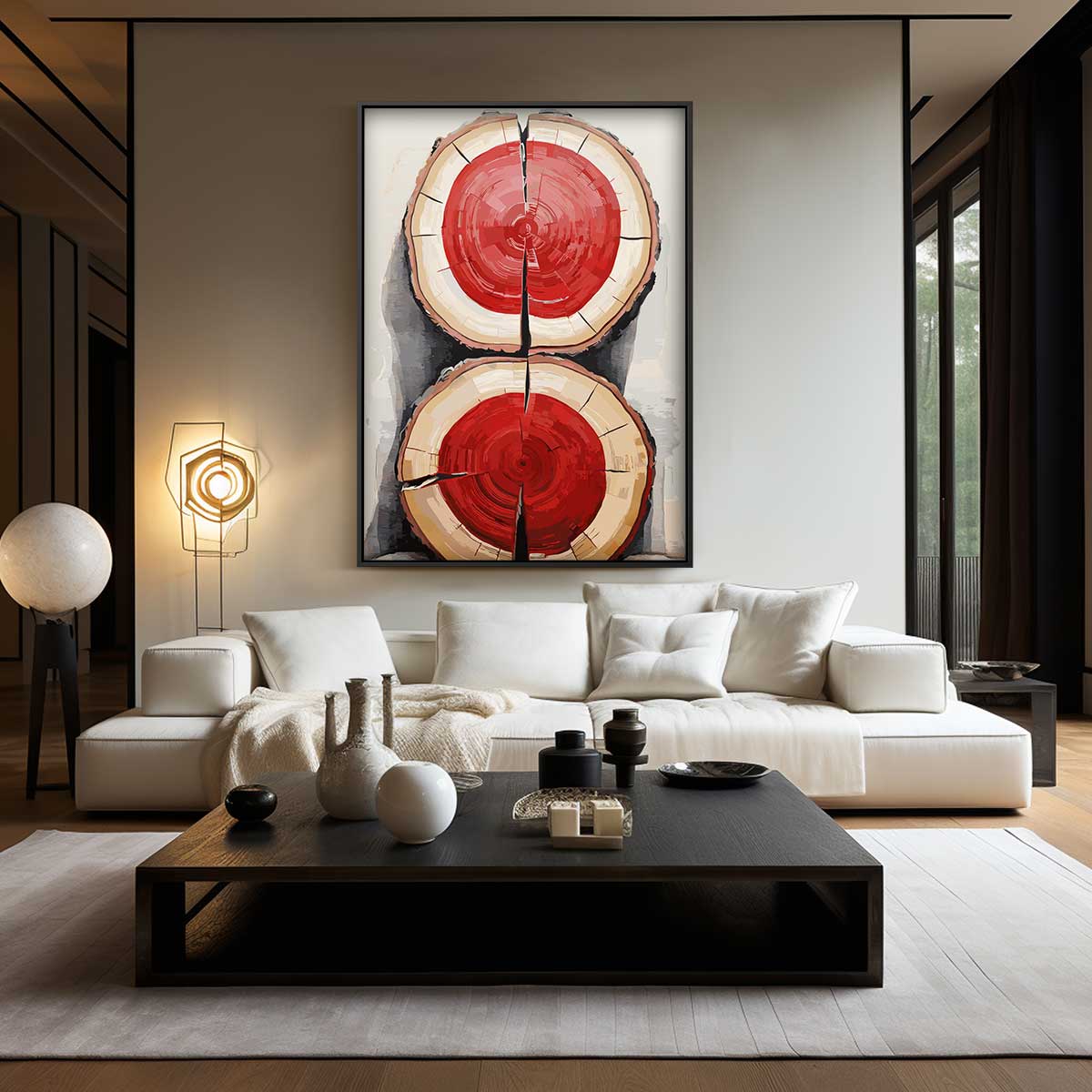 Houtschijven met Knallend Rood Kunstwerk-canvas-dibond-plexiglas-wanddecoratie-WallArtistic