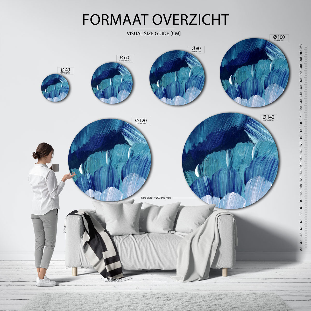 Blauwe penseelstreken Muurcirkel