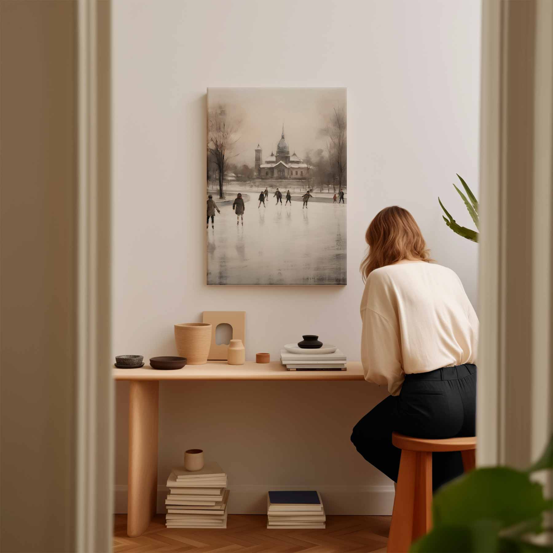 Winterse Schaatspret Kunstwerk-canvas-dibond-plexiglas-wanddecoratie-WallArtistic