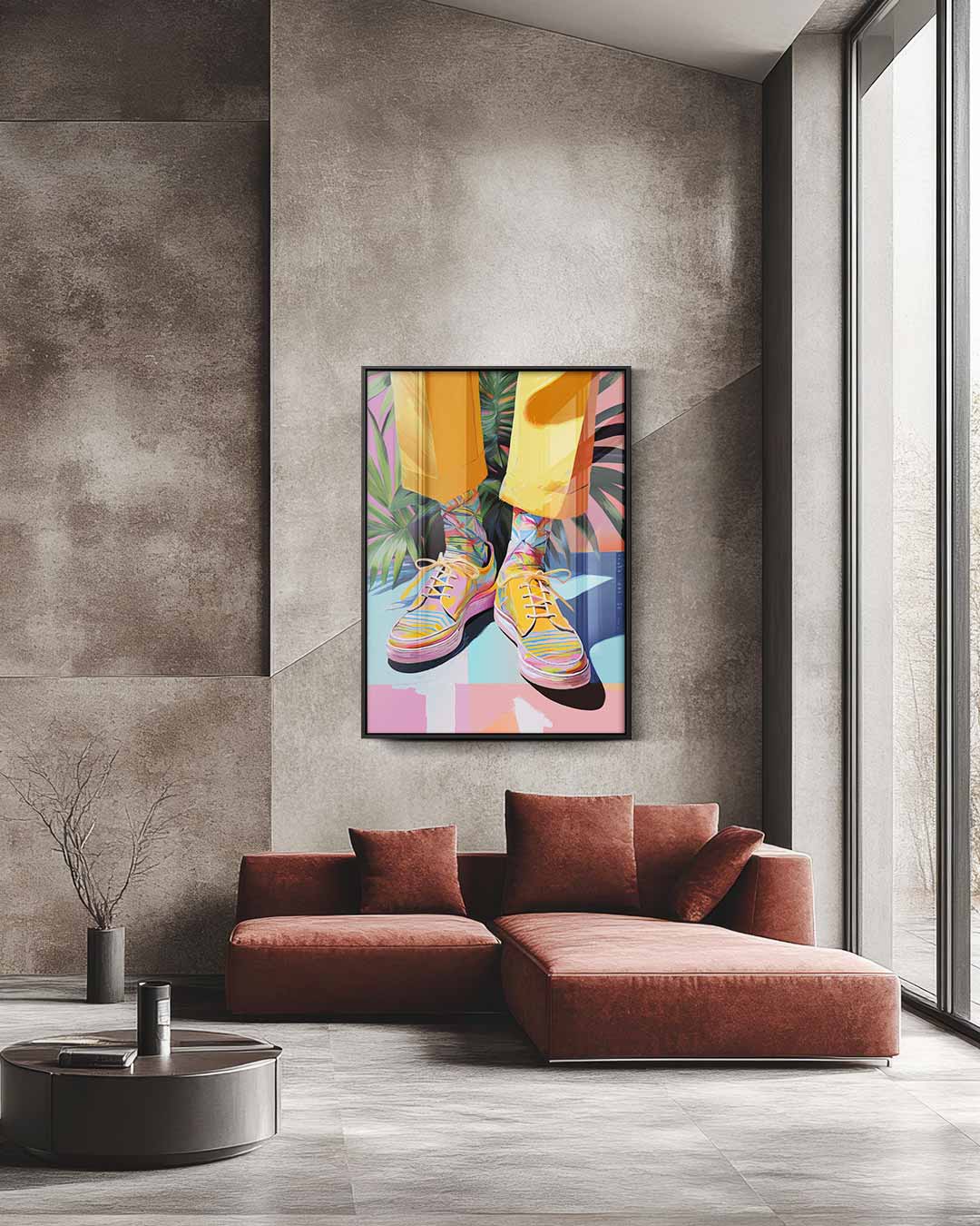 Kleurrijke Sneaker Vibes Kunstwerk-canvas-dibond-plexiglas-wanddecoratie-WallArtistic