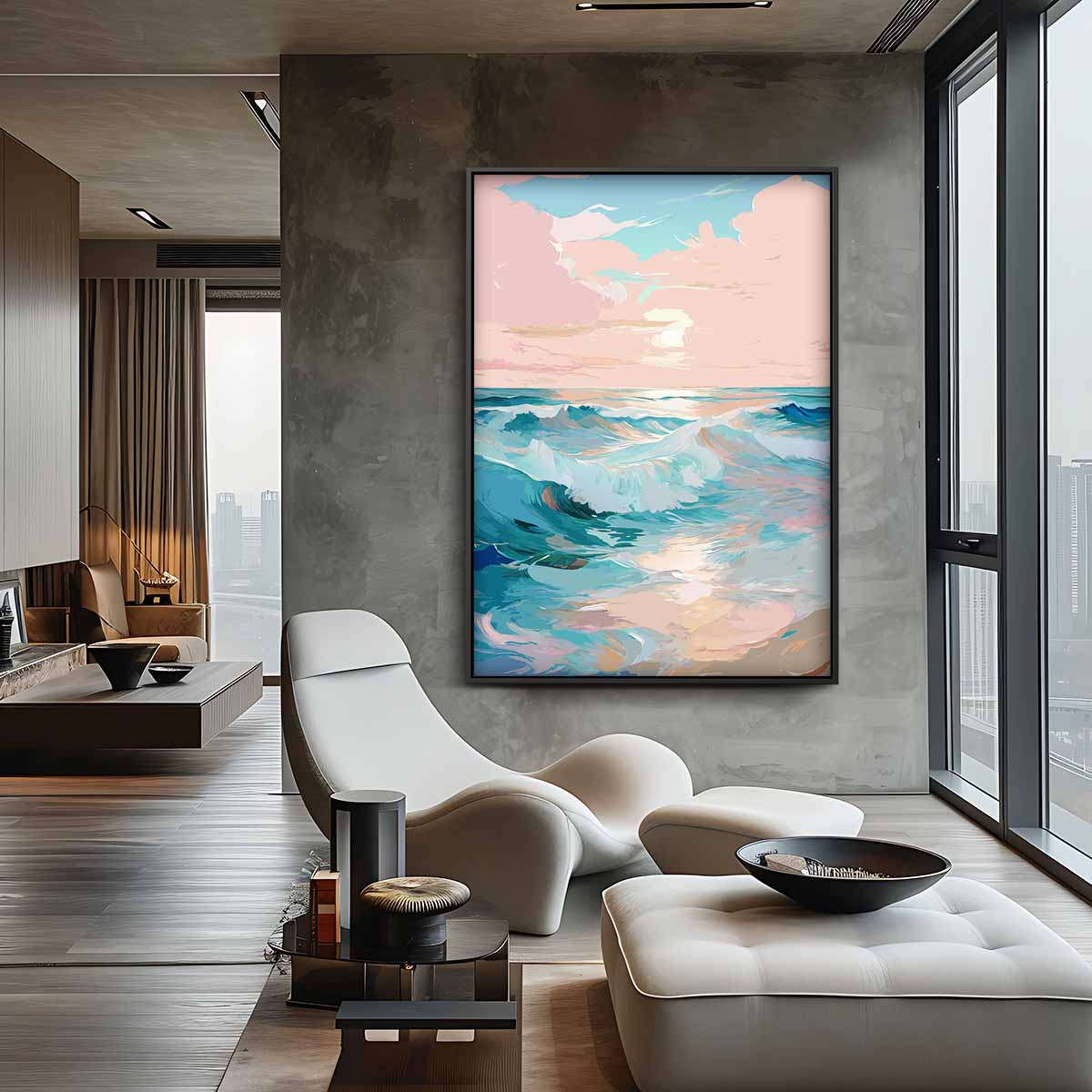 Zomers Golvenspel bij Zonsondergang Kunstwerk-canvas-dibond-plexiglas-wanddecoratie-WallArtistic