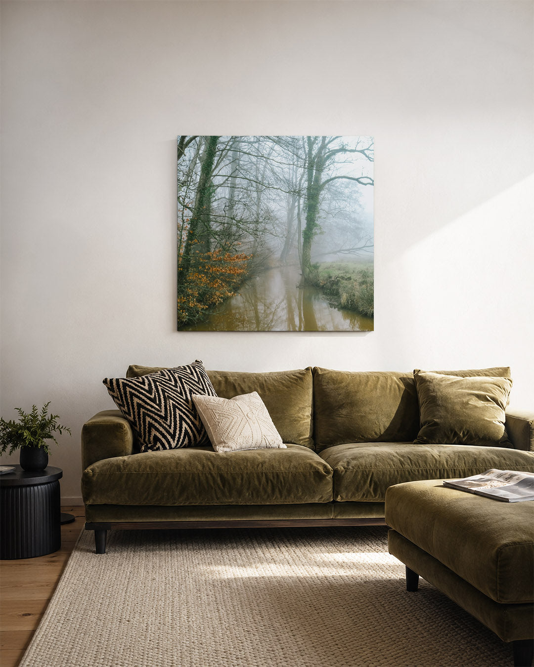 Mistig boslandschap Kunstwerk