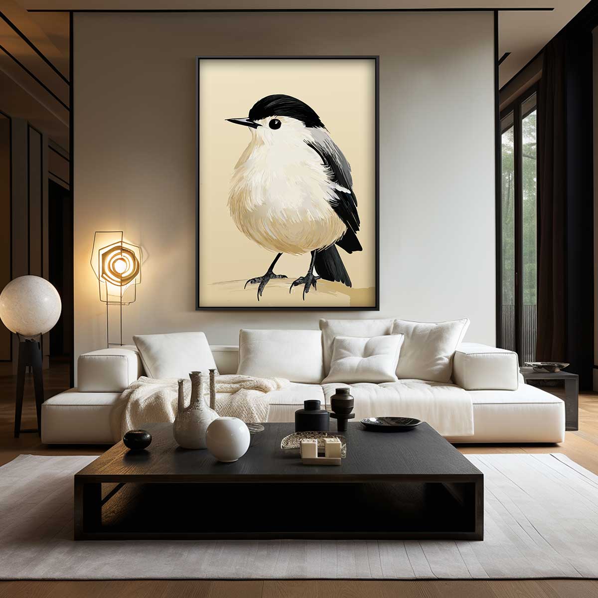 Fluffy Vogel Illustratie Kunstwerk-canvas-dibond-plexiglas-wanddecoratie-WallArtistic