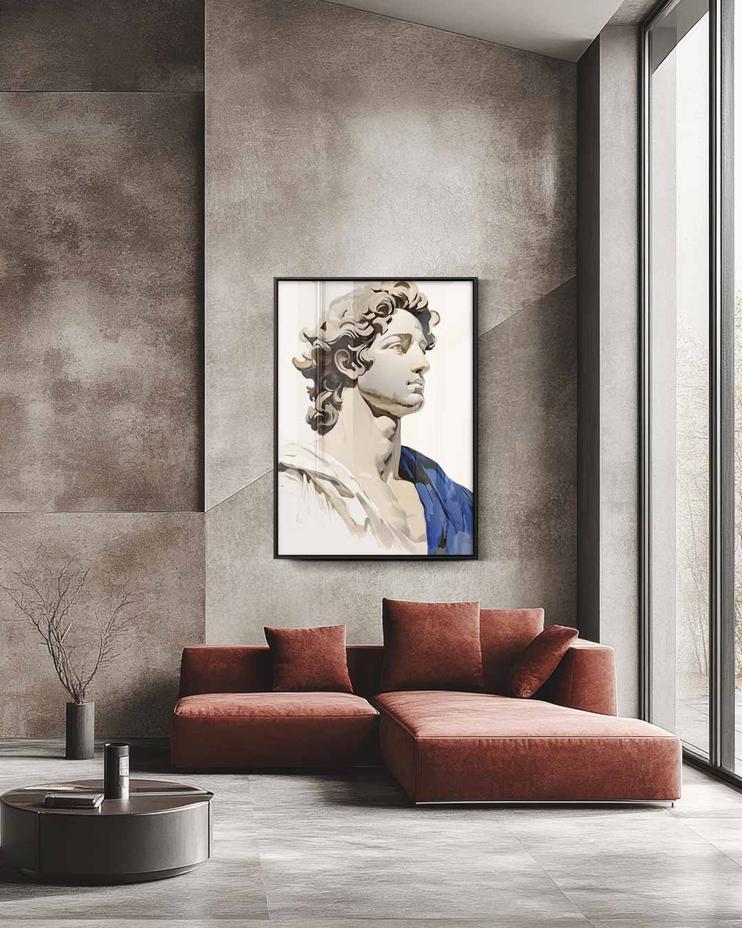 Klassieke Buste in Blauwtinten Kunstwerk-canvas-dibond-plexiglas-wanddecoratie-WallArtistic