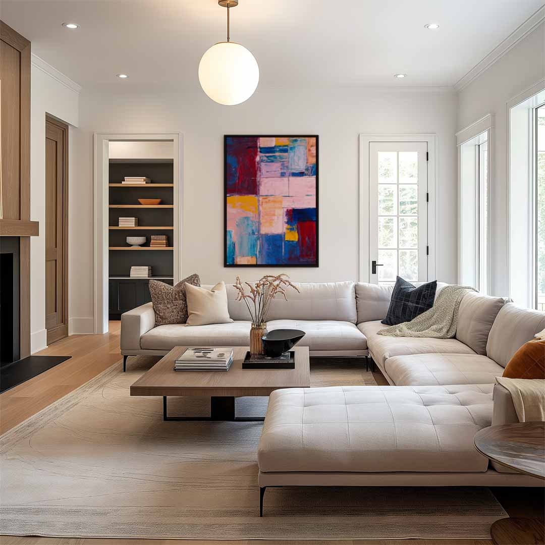 Kleurrijke Abstracte Compositie Kunstwerk-canvas-dibond-plexiglas-wanddecoratie-WallArtistic