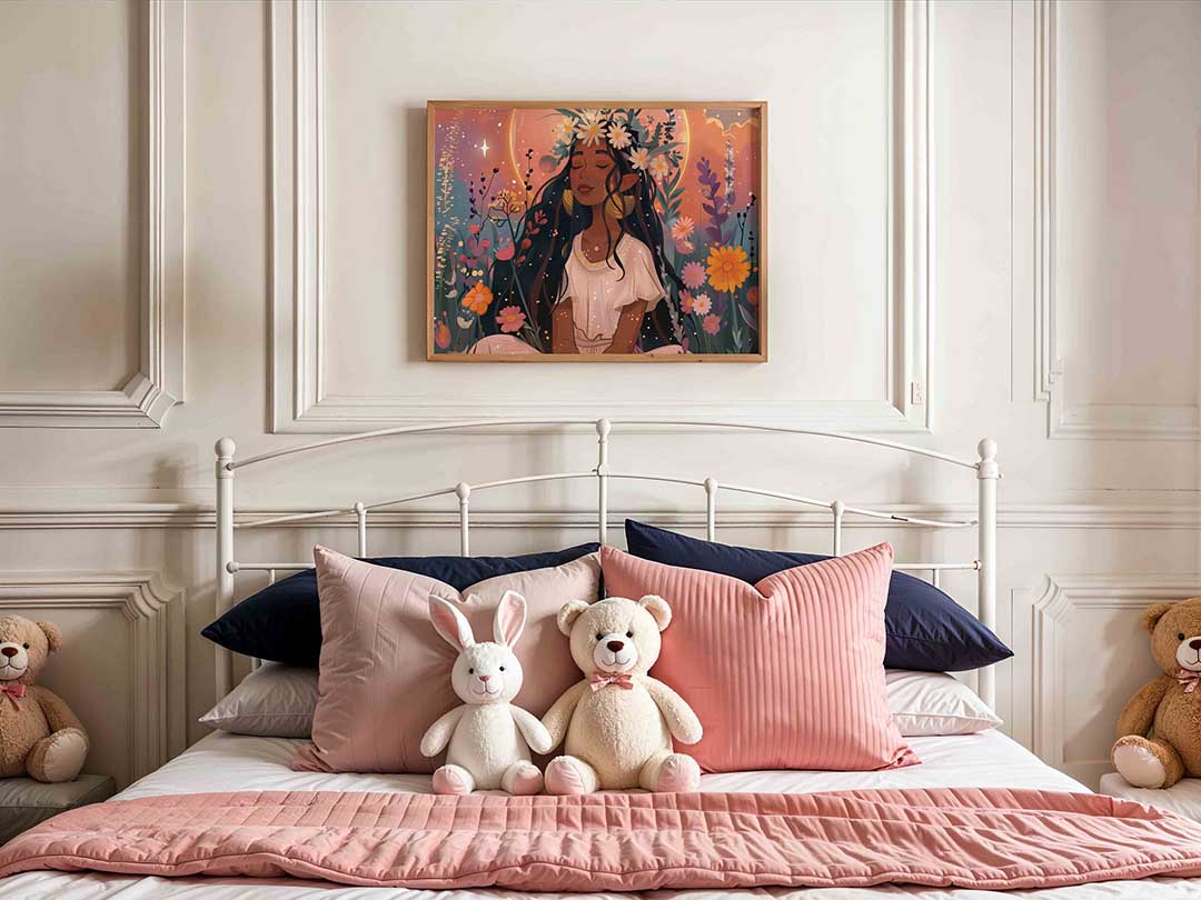 Vrouw met bloemenkrans Poster