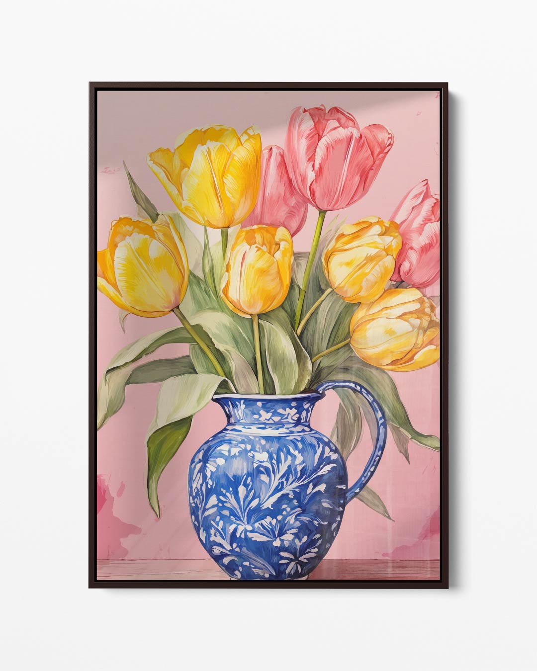 Bont Tulpenboeket in Blauwe Vaas Kunstwerk-canvas-dibond-plexiglas-wanddecoratie-WallArtistic