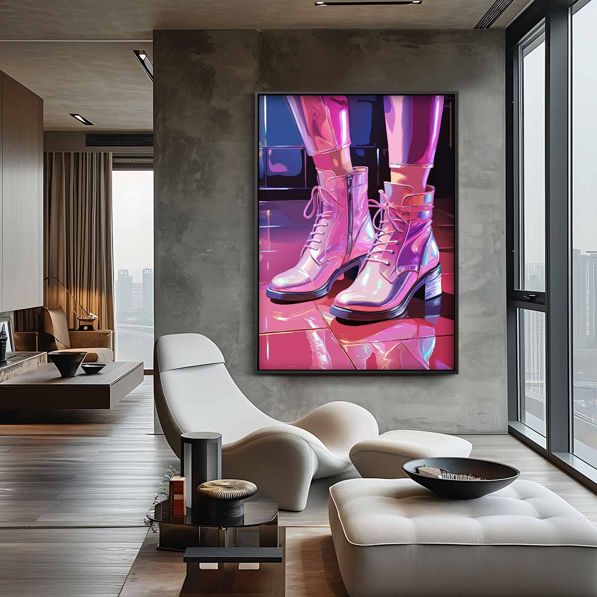 Sprankelende Laarzen in de Spotlight Kunstwerk-canvas-dibond-plexiglas-wanddecoratie-WallArtistic