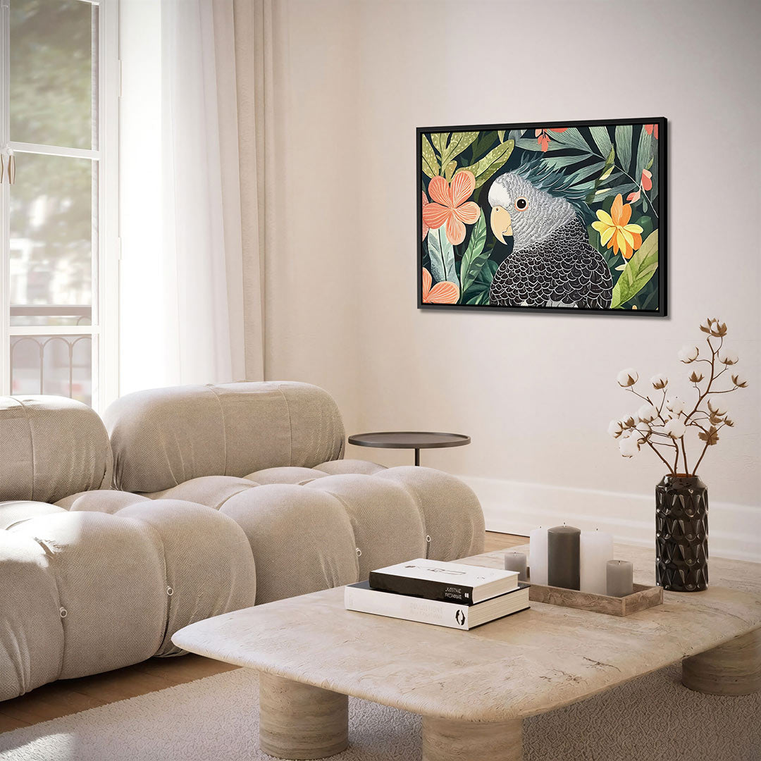 Vrolijke vogel en bloemen Kunstwerk