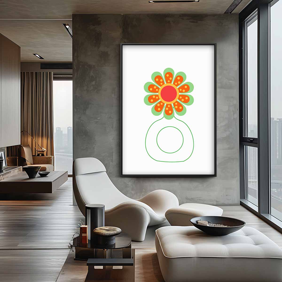 Vrolijke Bloem Illustratie Kunstwerk-canvas-dibond-plexiglas-wanddecoratie-WallArtistic