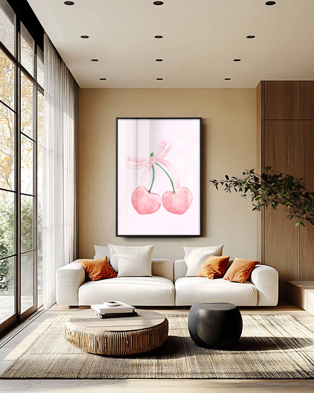 Zachte Kersen met Strik Kunstwerk-canvas-dibond-plexiglas-wanddecoratie-WallArtistic