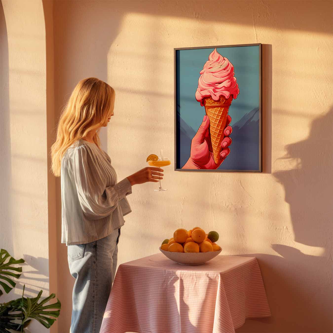 Zoete Roze IJscône Poster-WallArtistic