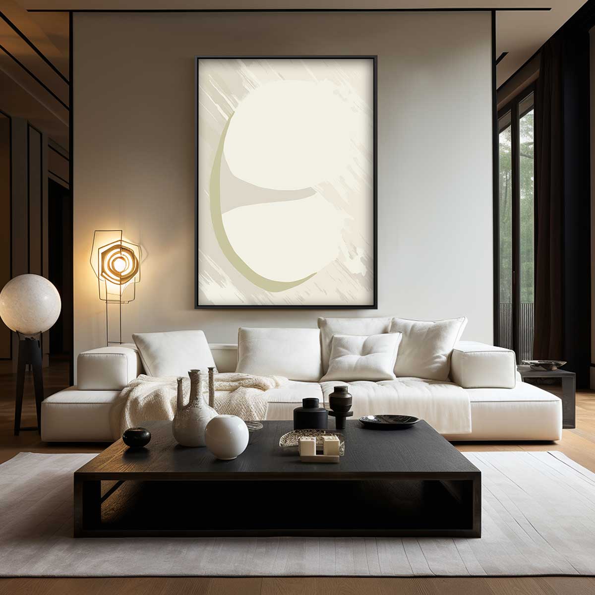 Abstracte Beige Cirkel Kunstwerk-canvas-dibond-plexiglas-wanddecoratie-WallArtistic