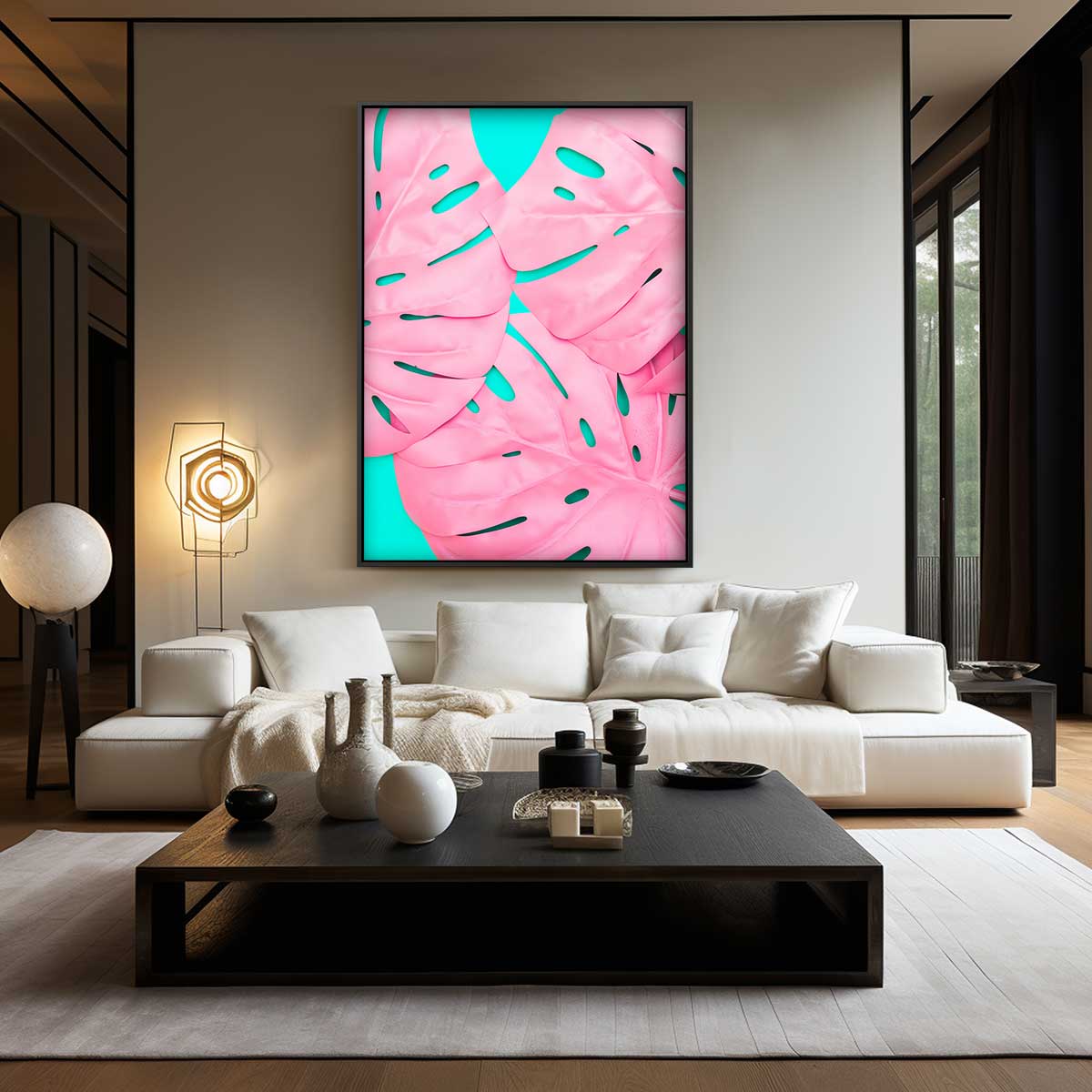 Tropische Roze Bladeren Kunstwerk-canvas-dibond-plexiglas-wanddecoratie-WallArtistic