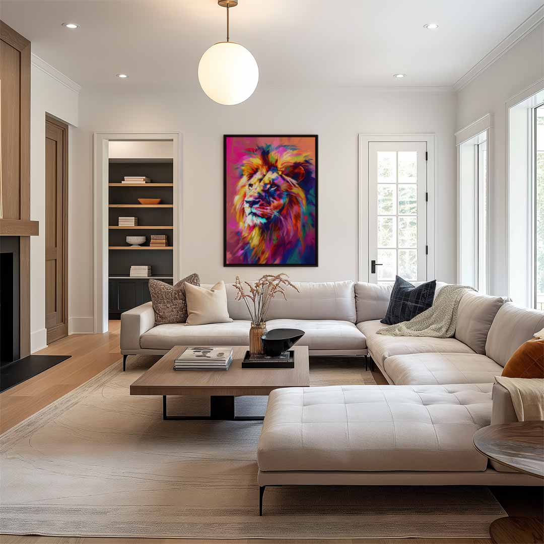 Kleurrijke Leeuw Kunstwerk-canvas-dibond-plexiglas-wanddecoratie-WallArtistic