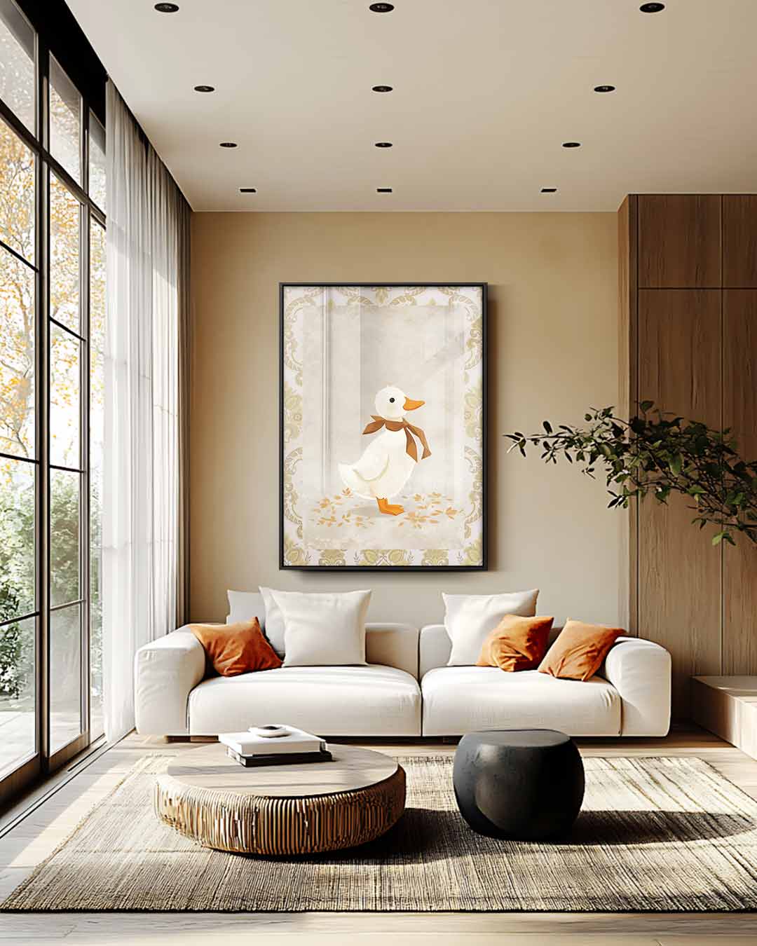 Schattig Eendje met Sjaaltje Kunstwerk-canvas-dibond-plexiglas-wanddecoratie-WallArtistic