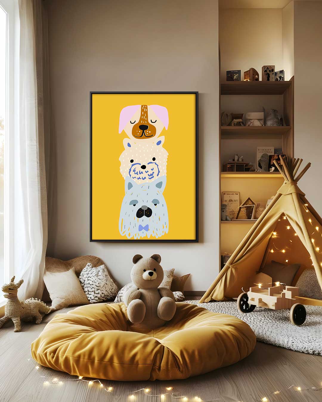 Speelse Hondenillustratie Kunstwerk-canvas-dibond-plexiglas-wanddecoratie-WallArtistic