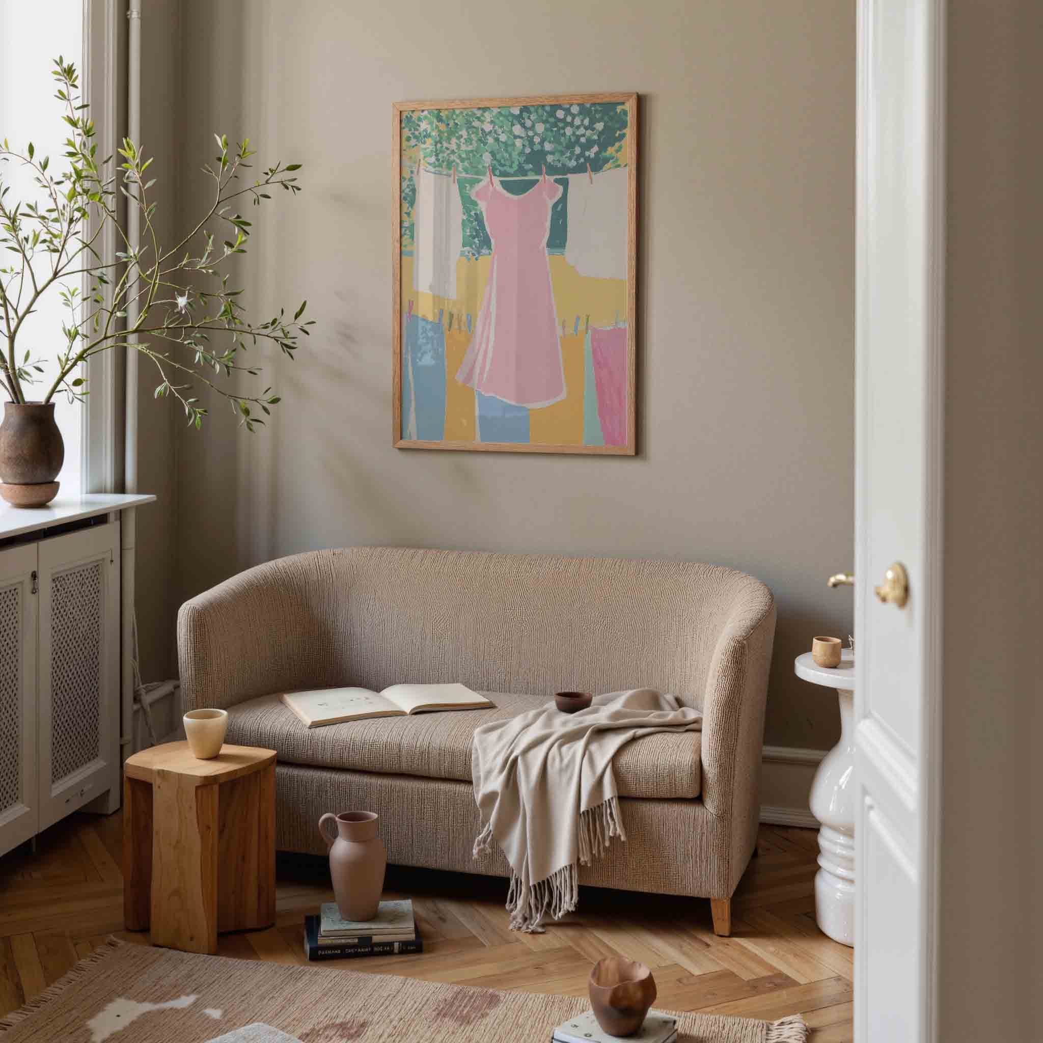 Roze jurk aan waslijn Poster