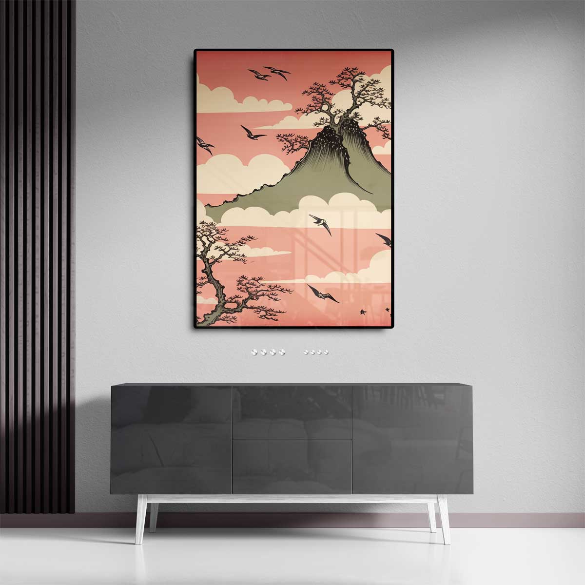 Dromerige Bergen en Vogels Kunstwerk-canvas-dibond-plexiglas-wanddecoratie-WallArtistic