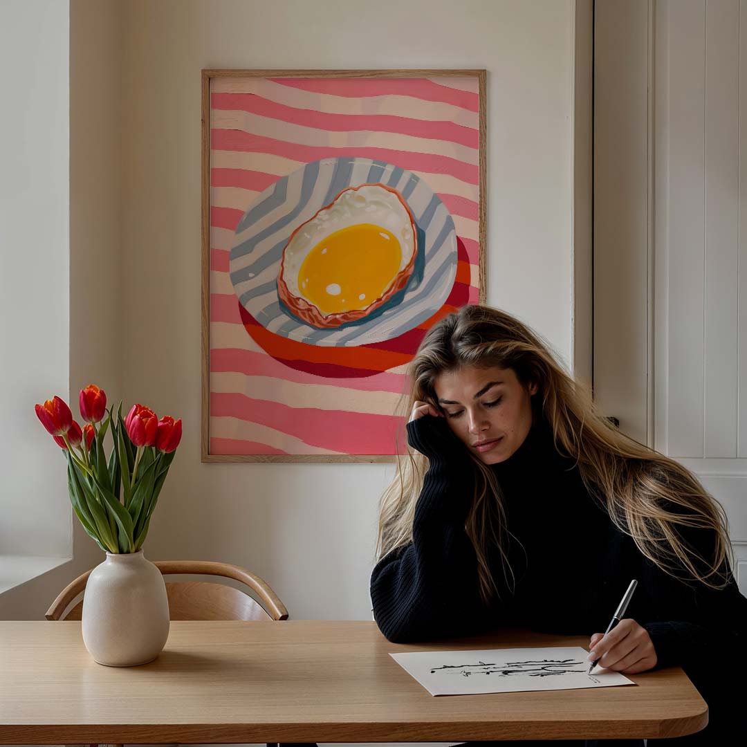 Retro Stijl Gebakken Ei Poster-WallArtistic