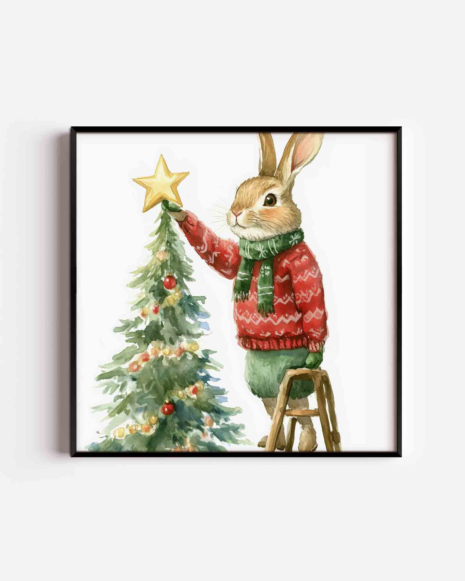 Kerstkonijn met boom Poster