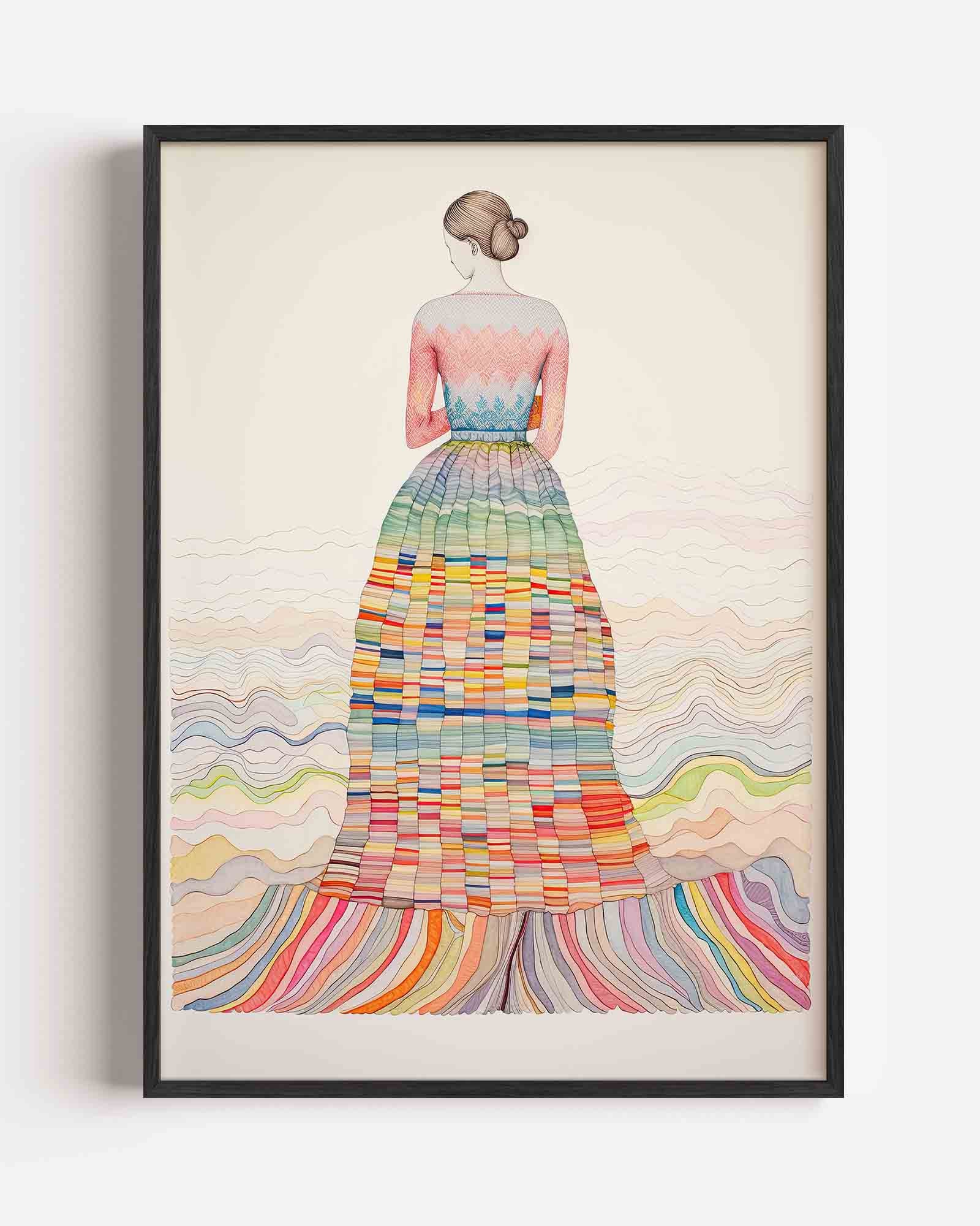 Vrouw met kleurrijke jurk Poster