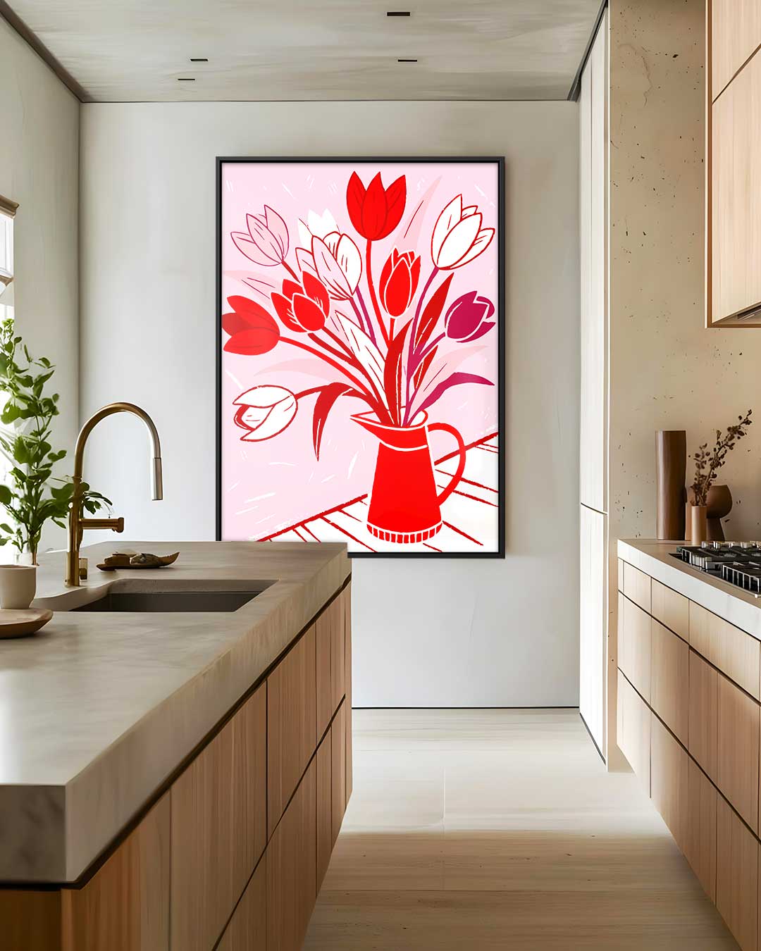 Bloeiende Tulpen in Rode Vaas Kunstwerk-canvas-dibond-plexiglas-wanddecoratie-WallArtistic