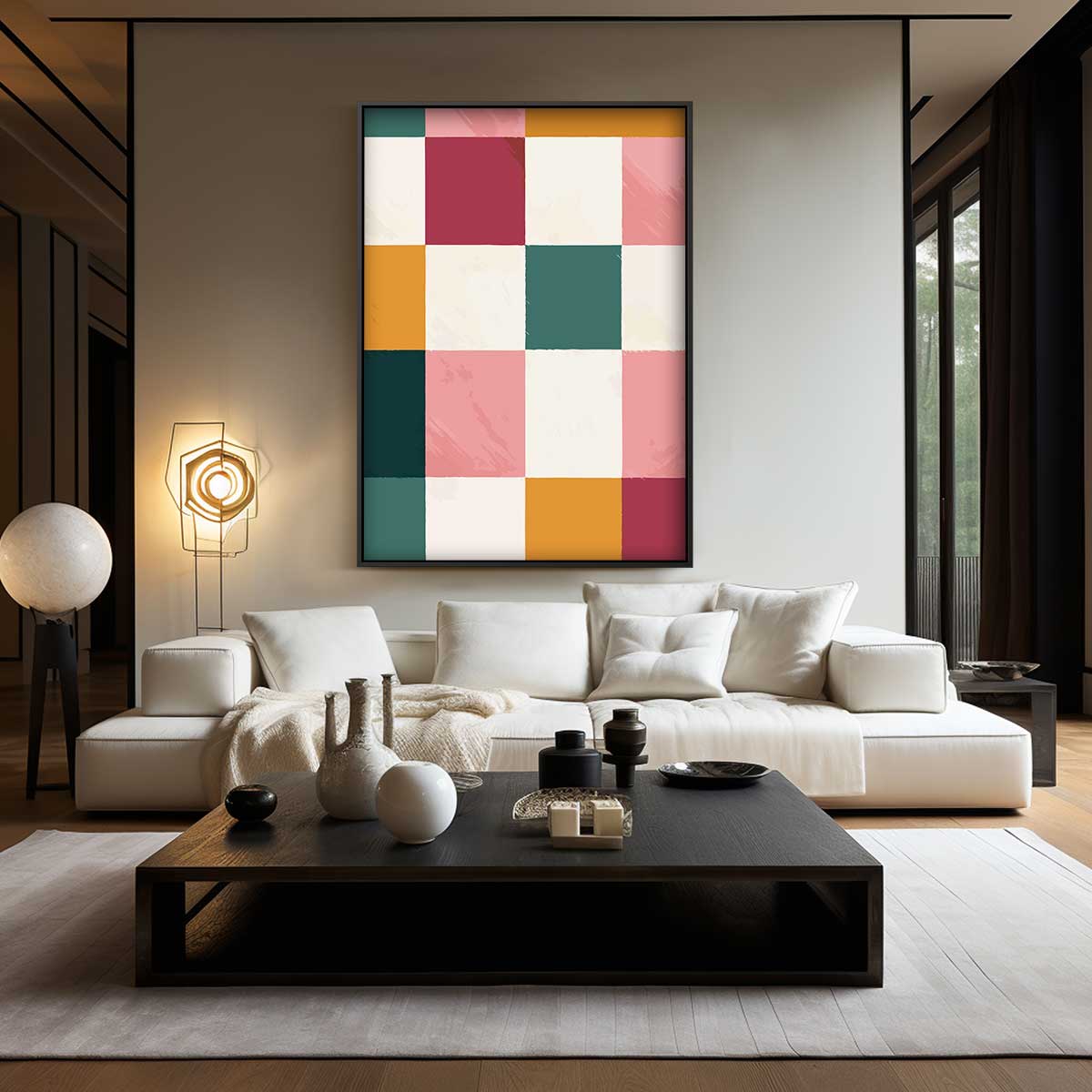 Speelse Kleurenmozaïek Kunstwerk-canvas-dibond-plexiglas-wanddecoratie-WallArtistic