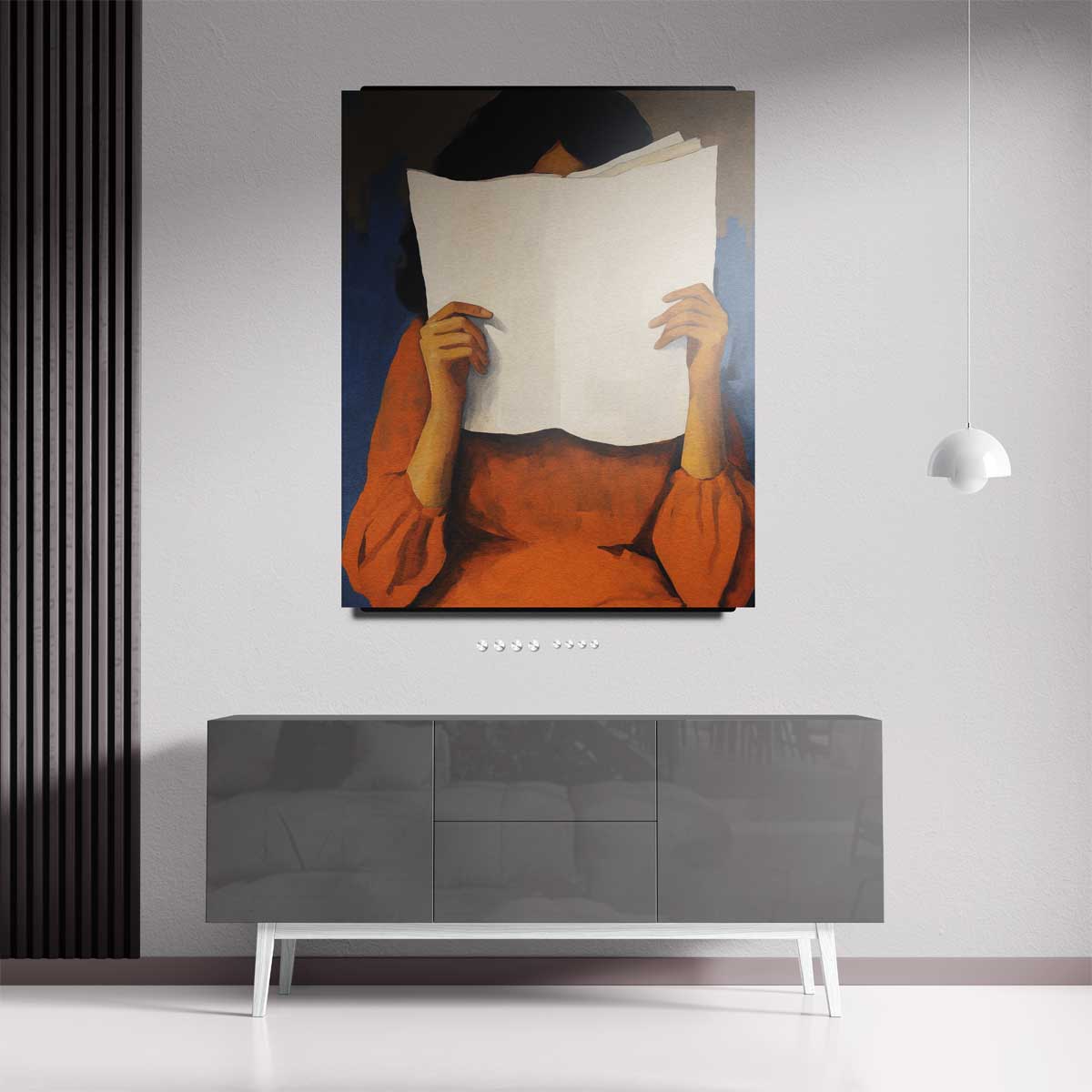 De Lezeres in Oranje Kunstwerk-canvas-dibond-plexiglas-wanddecoratie-WallArtistic