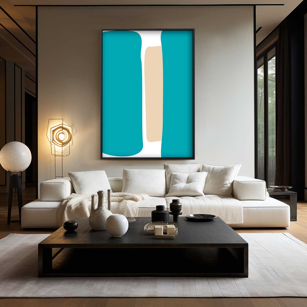 Abstracte Harmonie in Turkoois Kunstwerk-canvas-dibond-plexiglas-wanddecoratie-WallArtistic
