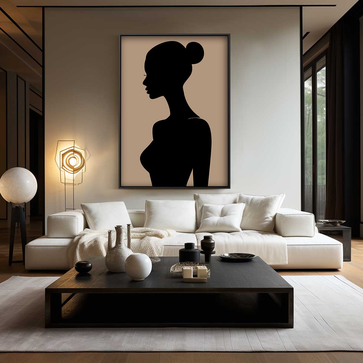 Elegante Vrouwelijke Silhouet Kunstwerk-canvas-dibond-plexiglas-wanddecoratie-WallArtistic