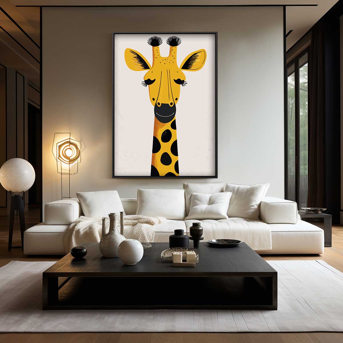 Vrolijke Giraffe Illustratie Kunstwerk-canvas-dibond-plexiglas-wanddecoratie-WallArtistic