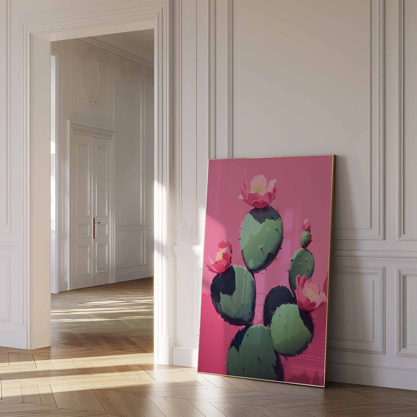 Bloeiende Cactus op Roze Achtergrond Poster