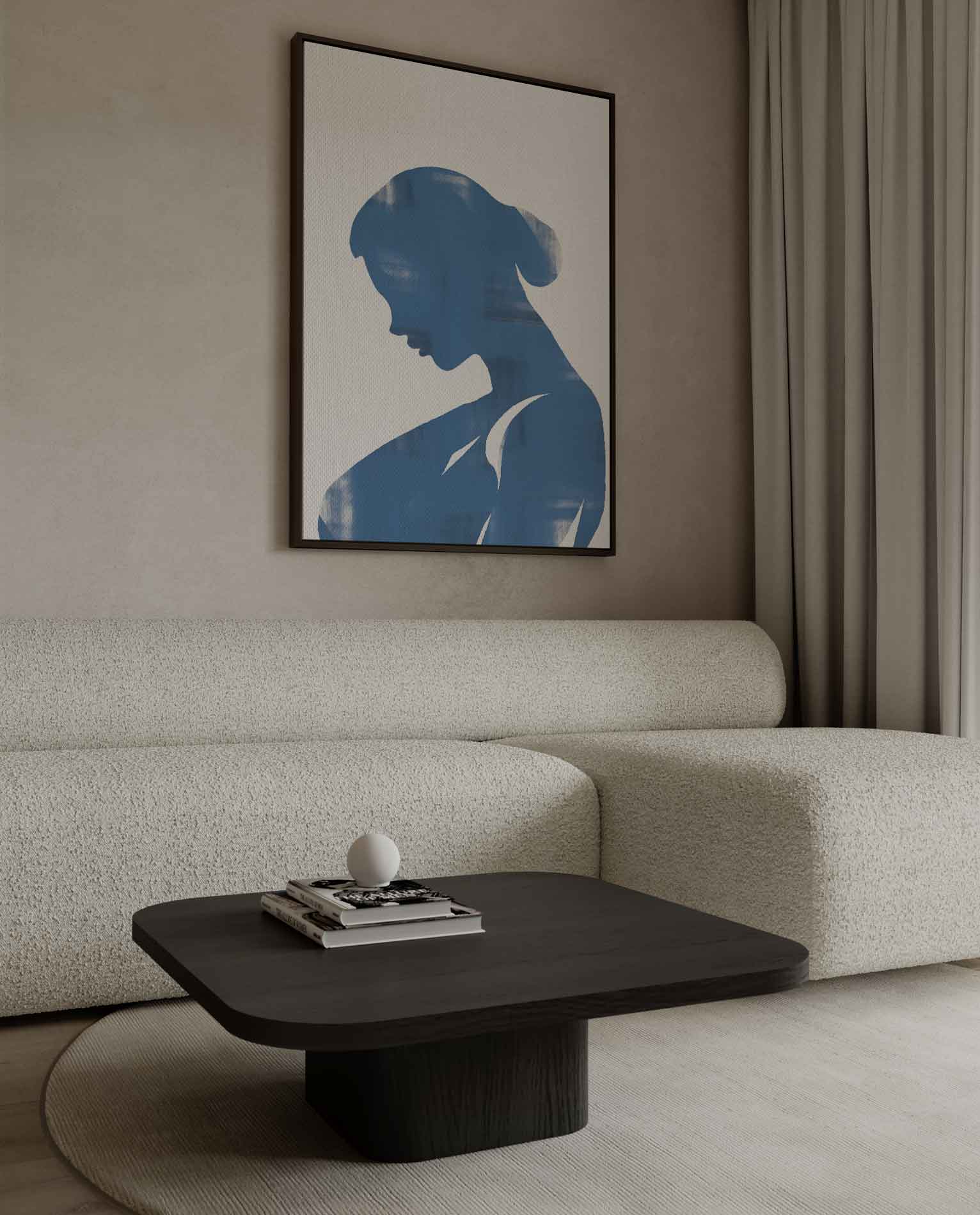Elegante Blauwe Silhouet Kunstwerk-canvas-dibond-plexiglas-wanddecoratie-WallArtistic