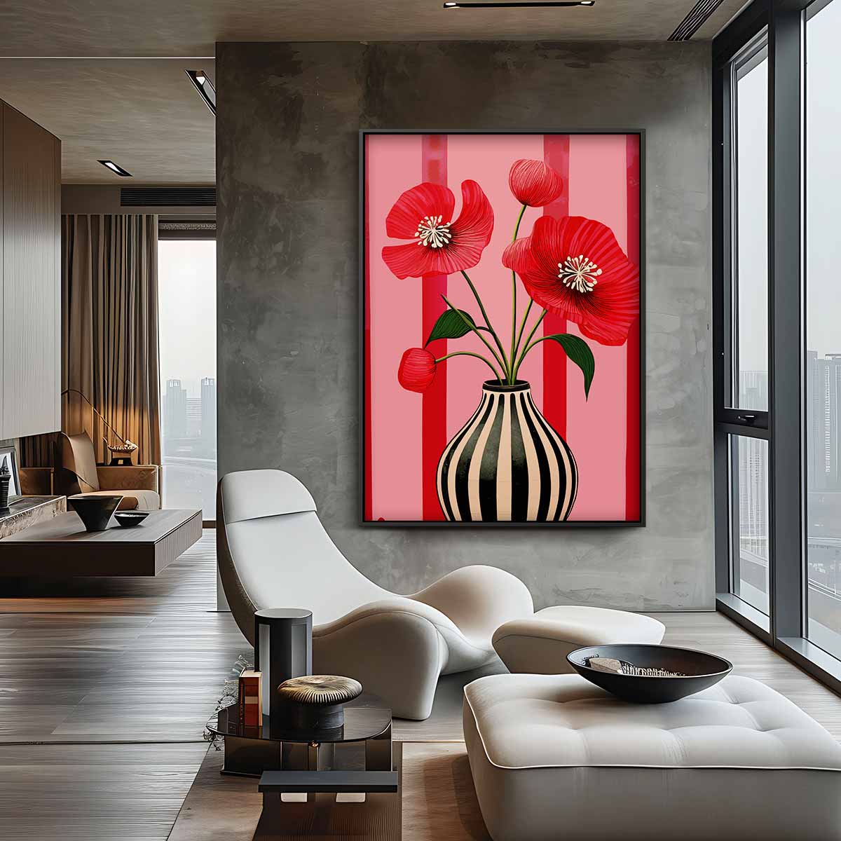 Vaas Met Rood Klaprozen Kunstwerk-canvas-dibond-plexiglas-wanddecoratie-WallArtistic